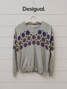 DESIGUAL – GREY SWEATER WITH STONE DETAILS – SIZE S
